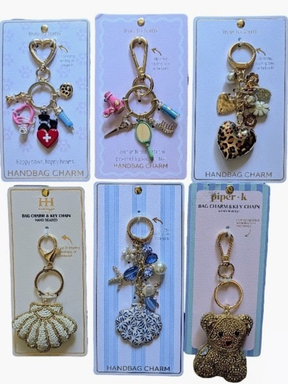 Bag Charm Lot 6pc From True to Form, Haute Hippie, Piper K